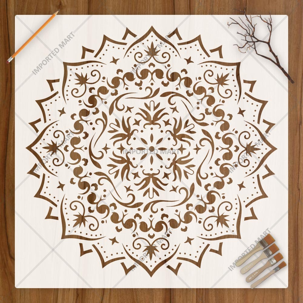 Floral Filigree Mandala Stencil for Wall, Floor & Furniture Art – Decorative Round Mandala Design – ID# 725