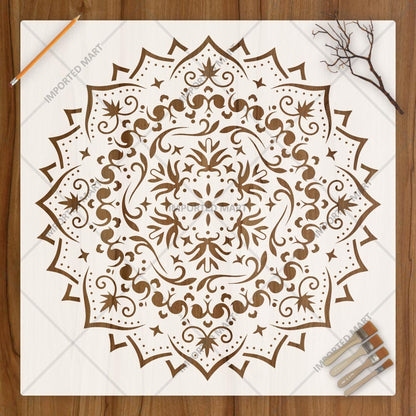 Floral Filigree Mandala Stencil for Wall, Floor & Furniture Art – Decorative Round Mandala Design – ID# 725