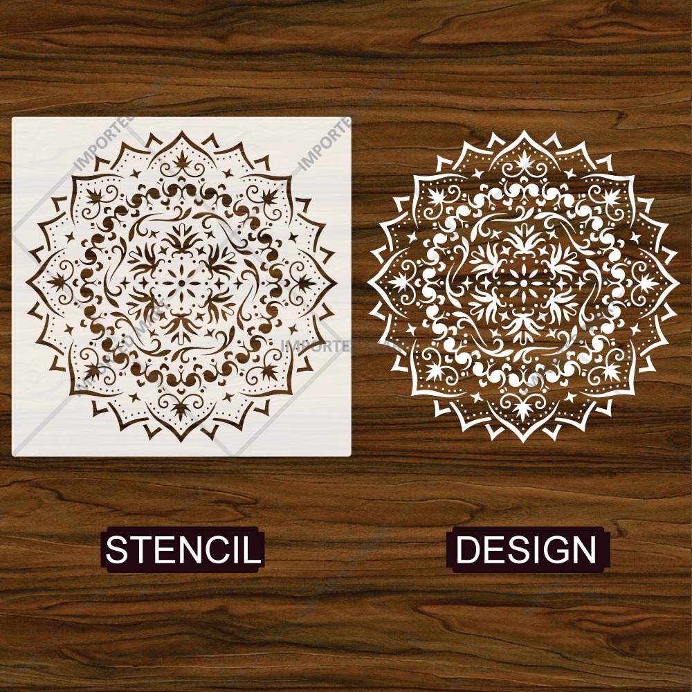 Floral Filigree Mandala Stencil for Wall, Floor & Furniture Art – Decorative Round Mandala Design – ID# 725