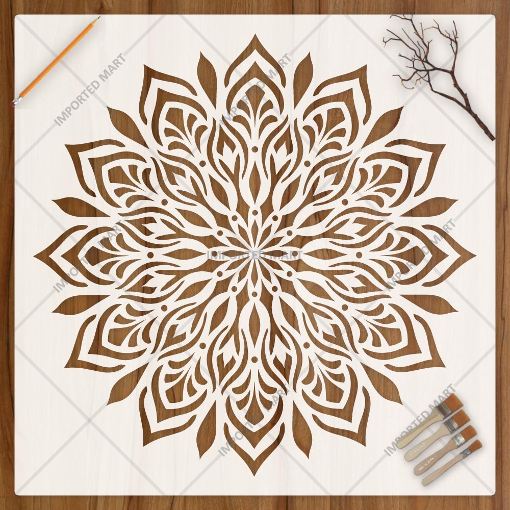 Floral Harmony Mandala Stencil for Wall, Floor & Furniture Art – Decorative Floral Mandala Pattern – ID# 727