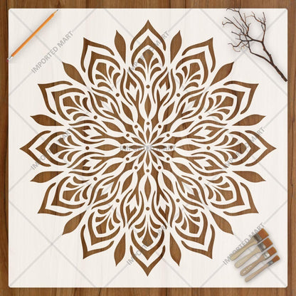 Floral Harmony Mandala Stencil for Wall, Floor & Furniture Art – Decorative Floral Mandala Pattern – ID# 727