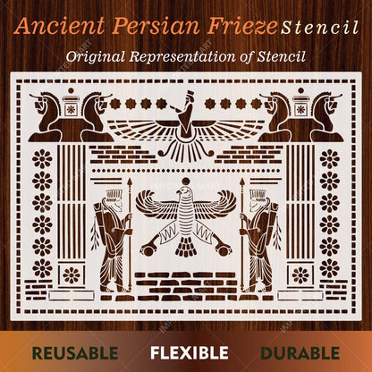 Ancient Persian Frieze Stencil for Wall, Furniture & Floor Décor – Royal Achaemenid Eagle & Guard Pattern – ID# 729