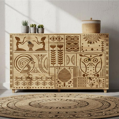 Tribal Totem Pattern Stencil for Wall, Furniture & Fabric Art – Ethnic Geometric & Nature Motifs – ID# 730
