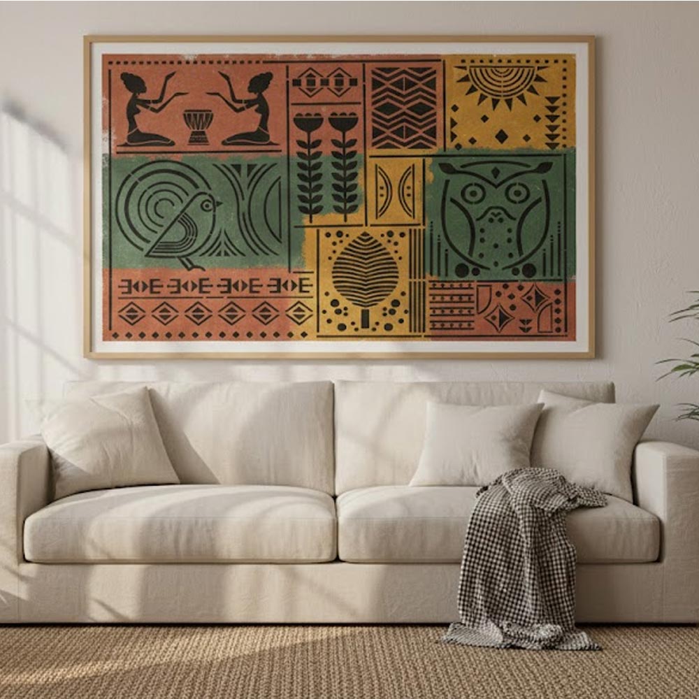 Tribal Totem Pattern Stencil for Wall, Furniture & Fabric Art – Ethnic Geometric & Nature Motifs – ID# 730
