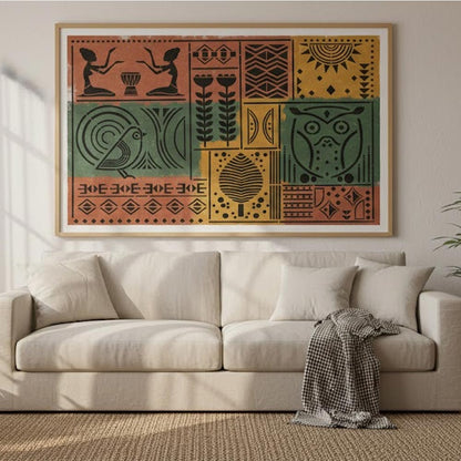 Tribal Totem Pattern Stencil for Wall, Furniture & Fabric Art – Ethnic Geometric & Nature Motifs – ID# 730