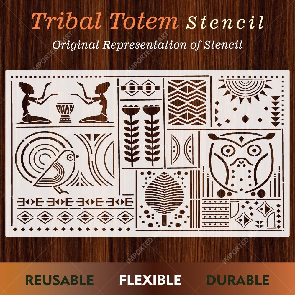 Tribal Totem Pattern Stencil for Wall, Furniture & Fabric Art – Ethnic Geometric & Nature Motifs – ID# 730