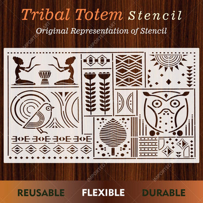 Tribal Totem Pattern Stencil for Wall, Furniture & Fabric Art – Ethnic Geometric & Nature Motifs – ID# 730