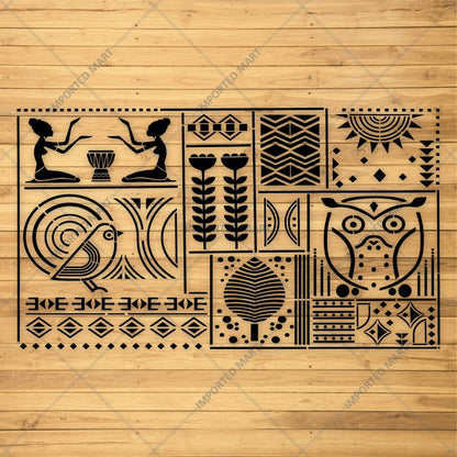 Tribal Totem Pattern Stencil for Wall, Furniture & Fabric Art – Ethnic Geometric & Nature Motifs – ID# 730
