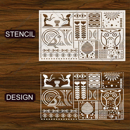 Tribal Totem Pattern Stencil for Wall, Furniture & Fabric Art – Ethnic Geometric & Nature Motifs – ID# 730