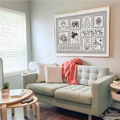 Global Folk Motif Stencil for Wall, Furniture & Fabric Art – Ethnic Folk Animal & Cultural Pattern – ID# 731