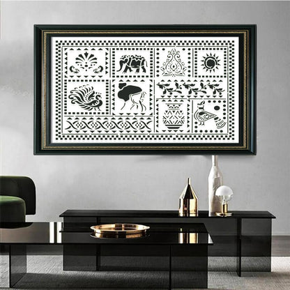 Global Folk Motif Stencil for Wall, Furniture & Fabric Art – Ethnic Folk Animal & Cultural Pattern – ID# 731