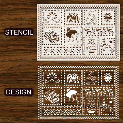 Global Folk Motif Stencil for Wall, Furniture & Fabric Art – Ethnic Folk Animal & Cultural Pattern – ID# 731
