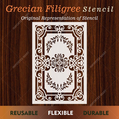 Grecian Filigree Frame Stencil for Wall, Furniture & Floor Décor – Classic Ornamental Border Design – ID# 732