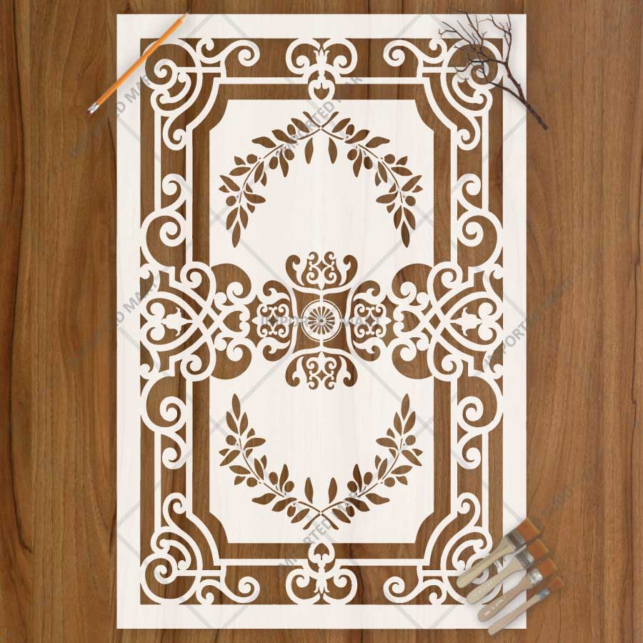 Grecian Filigree Frame Stencil for Wall, Furniture & Floor Décor – Classic Ornamental Border Design – ID# 732