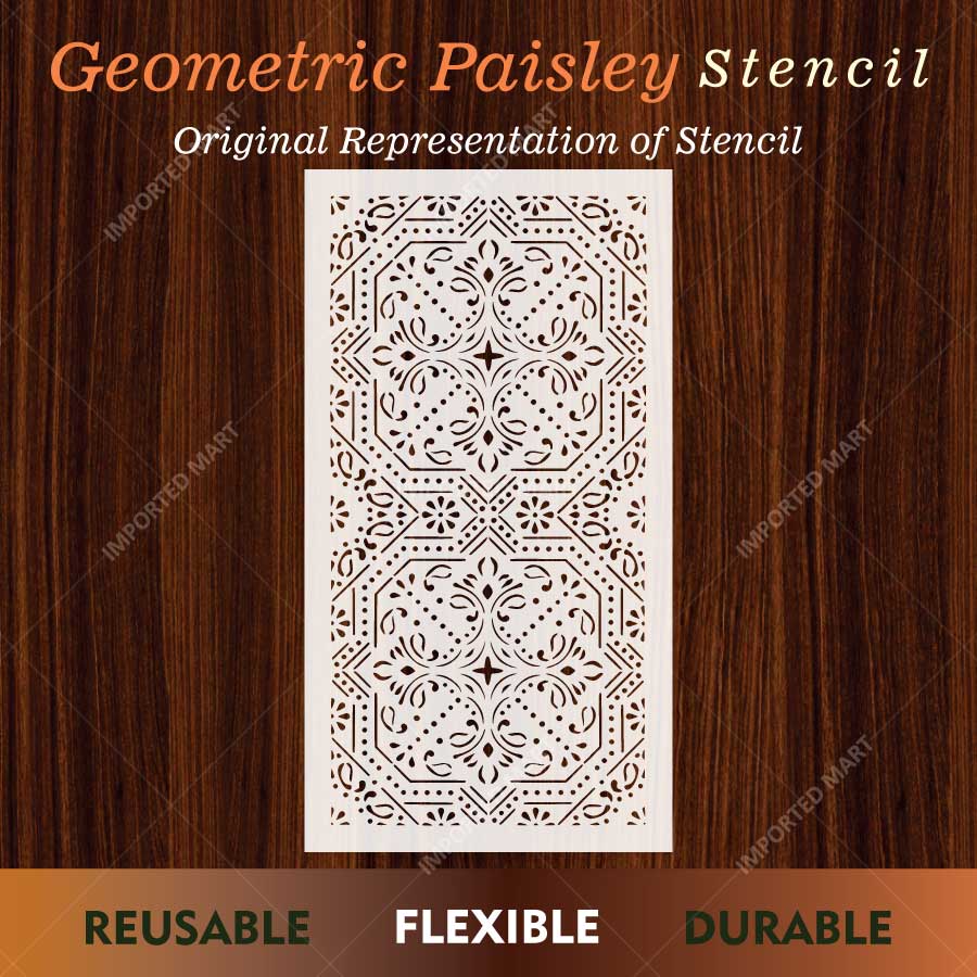 Geometric Paisley Wall Stencil for Furniture, Tiles & Floor Art – Ornamental Mandala Pattern – ID# 737
