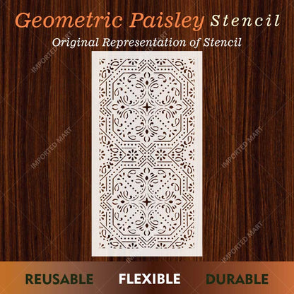 Geometric Paisley Wall Stencil for Furniture, Tiles & Floor Art – Ornamental Mandala Pattern – ID# 737
