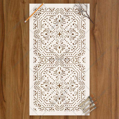 Geometric Paisley Wall Stencil for Furniture, Tiles & Floor Art – Ornamental Mandala Pattern – ID# 737