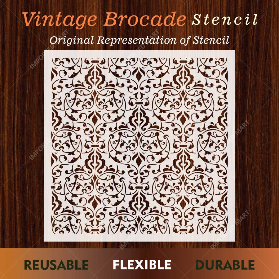 Vintage Brocade Damask Pattern Stencil for Walls, Furniture & Tiles – Classic Ornamental Repeat Design – ID# 738