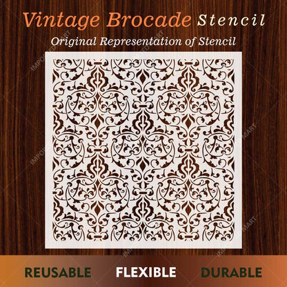 Vintage Brocade Damask Pattern Stencil for Walls, Furniture & Tiles – Classic Ornamental Repeat Design – ID# 738