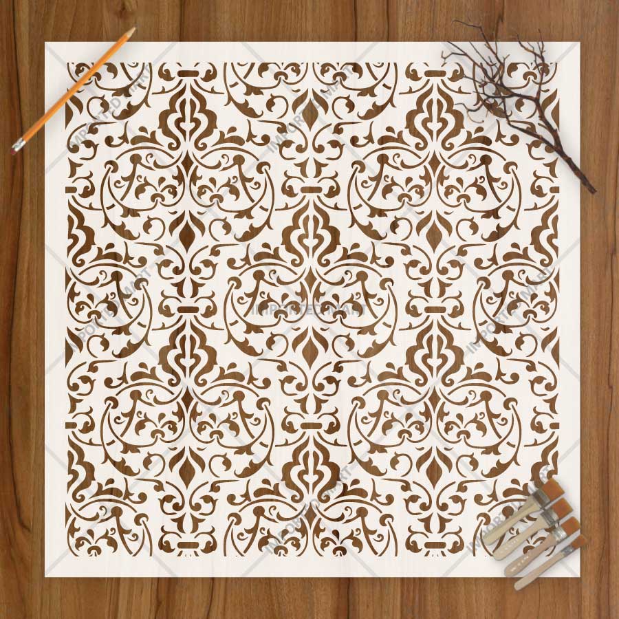 Vintage Brocade Damask Pattern Stencil for Walls, Furniture & Tiles – Classic Ornamental Repeat Design – ID# 738