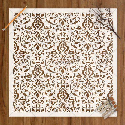 Vintage Brocade Damask Pattern Stencil for Walls, Furniture & Tiles – Classic Ornamental Repeat Design – ID# 738