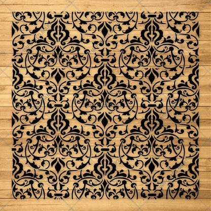 Vintage Brocade Damask Pattern Stencil for Walls, Furniture & Tiles – Classic Ornamental Repeat Design – ID# 738
