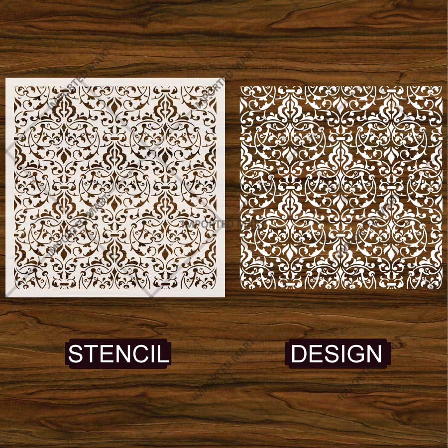Vintage Brocade Damask Pattern Stencil for Walls, Furniture & Tiles – Classic Ornamental Repeat Design – ID# 738