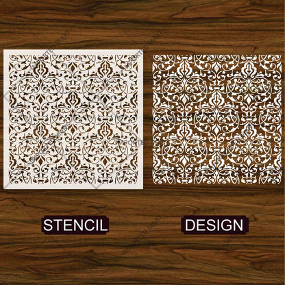 Vintage Brocade Damask Pattern Stencil for Walls, Furniture & Tiles – Classic Ornamental Repeat Design – ID# 738