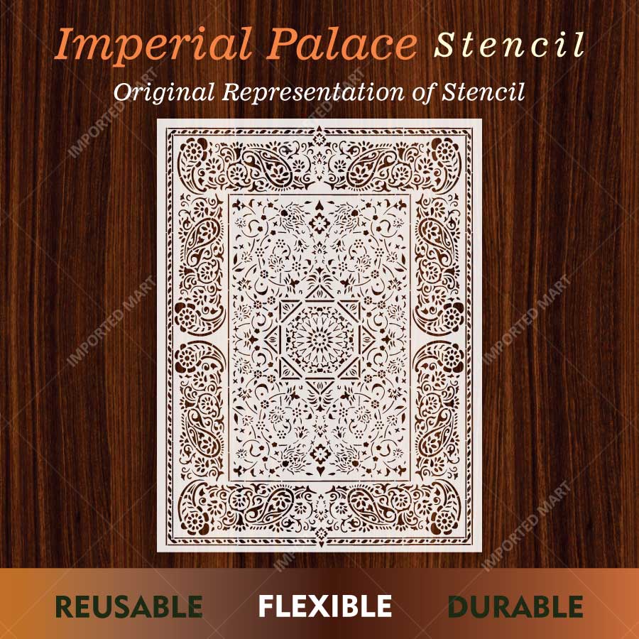 Imperial Palace Carpet Stencil for Wall, Floor & Furniture Decor – Royal Mughal Geometric Pattern – ID# 740