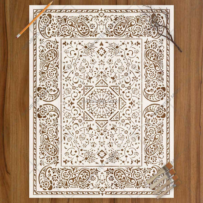 Imperial Palace Carpet Stencil for Wall, Floor & Furniture Decor – Royal Mughal Geometric Pattern – ID# 740