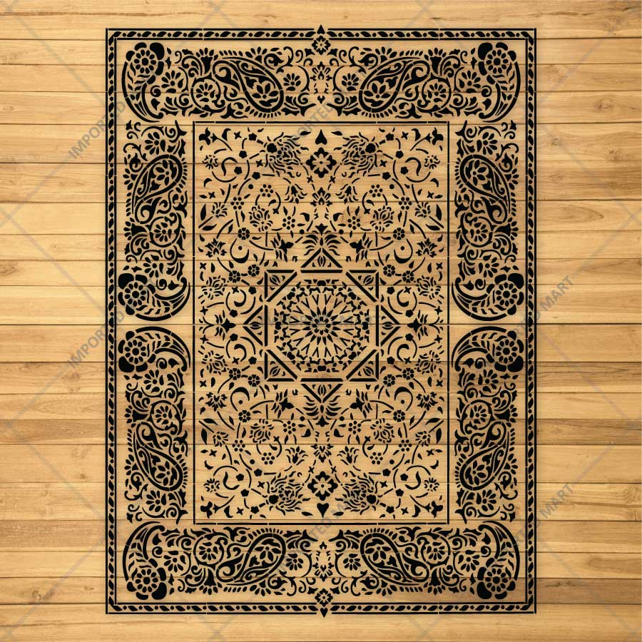 Imperial Palace Carpet Stencil for Wall, Floor & Furniture Decor – Royal Mughal Geometric Pattern – ID# 740