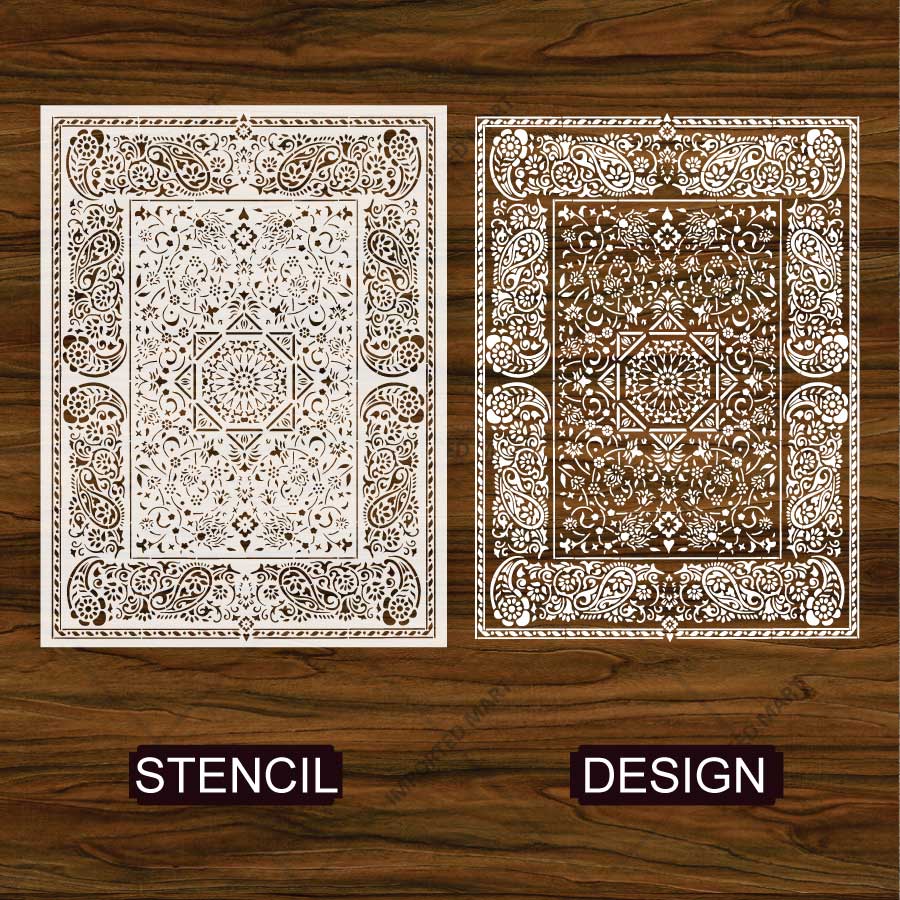 Imperial Palace Carpet Stencil for Wall, Floor & Furniture Decor – Royal Mughal Geometric Pattern – ID# 740