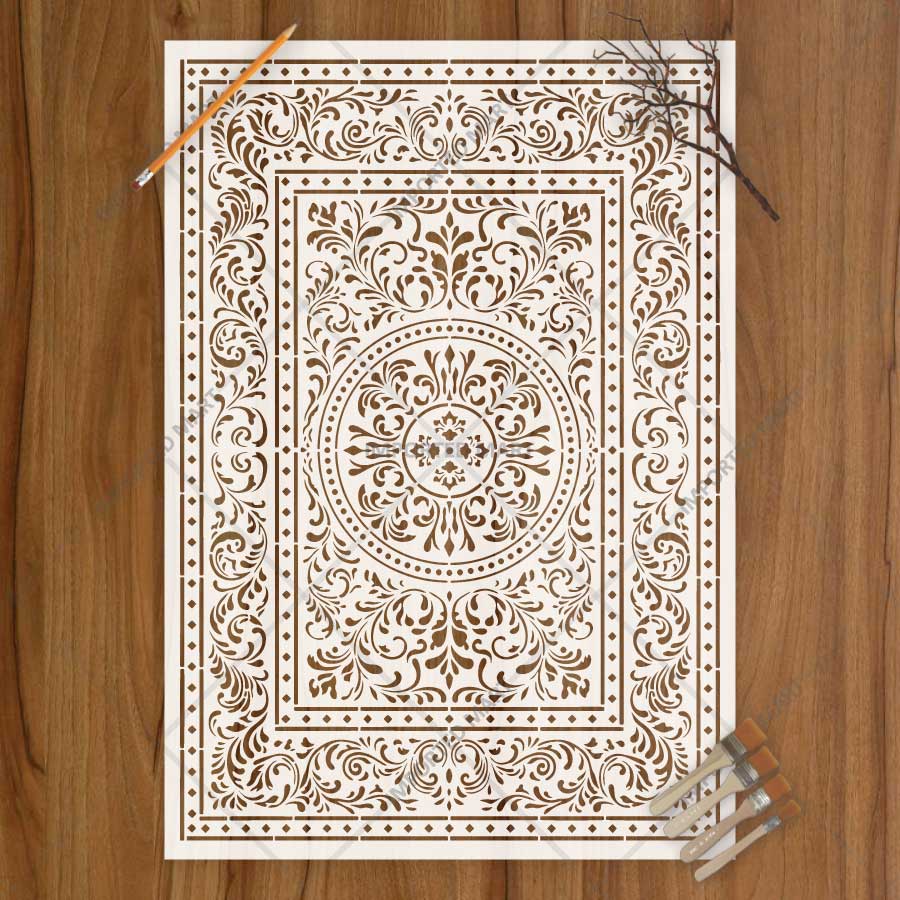 Imperial Palace Carpet Stencil for Wall, Floor & Furniture Decor – Royal Mughal Ornamental Pattern – ID# 741