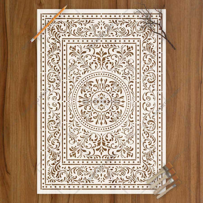 Imperial Palace Carpet Stencil for Wall, Floor & Furniture Decor – Royal Mughal Ornamental Pattern – ID# 741