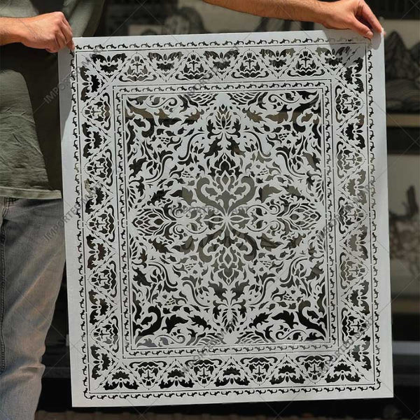 Heritage Carpet Stencil for Wall, Floor & Furniture Decor – Vintage Ornamental Rug Pattern – ID# 742