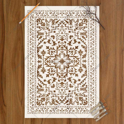 Moroccan Carpet Pattern Stencil for Walls, Floors & Furniture – Traditional Arabic Rug Design – ID# 743