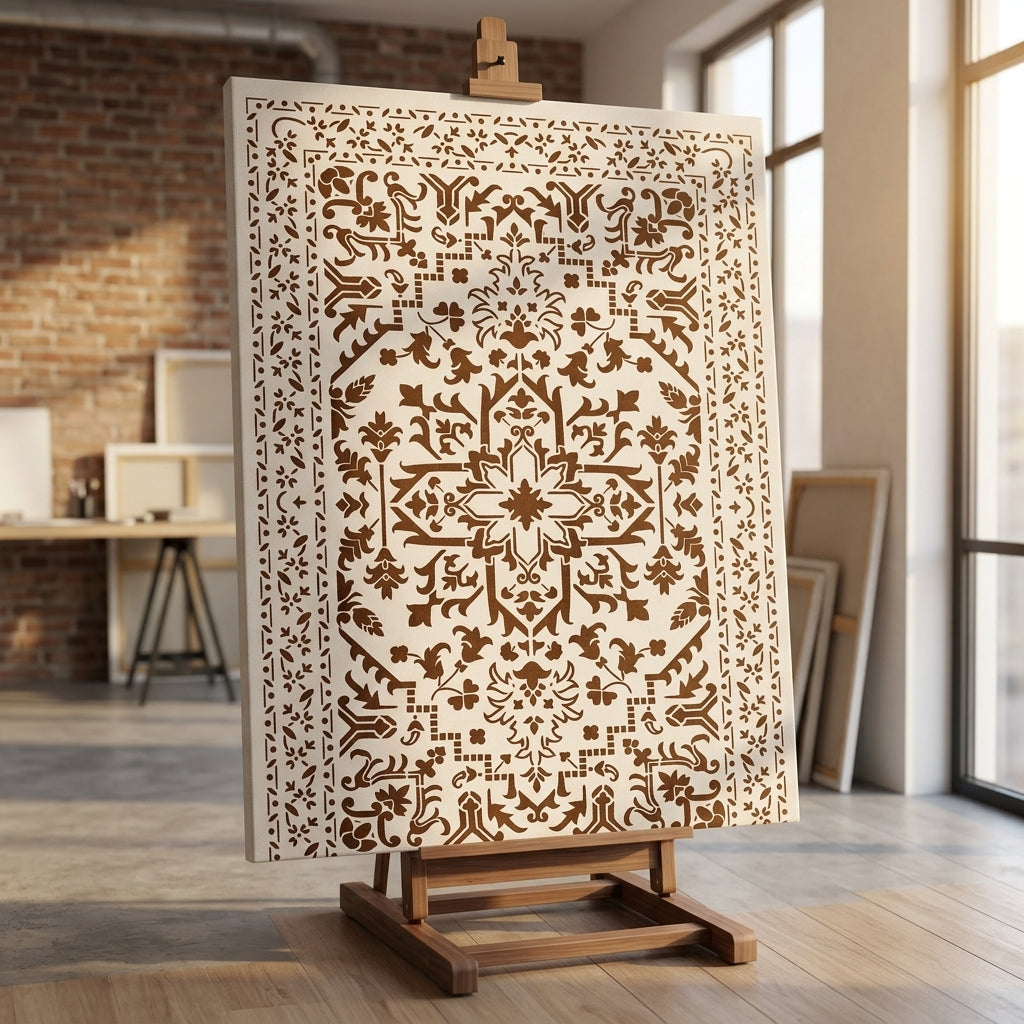 Moroccan Carpet Pattern Stencil for Walls, Floors & Furniture – Traditional Arabic Rug Design – ID# 743