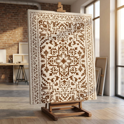 Moroccan Carpet Pattern Stencil for Walls, Floors & Furniture – Traditional Arabic Rug Design – ID# 743