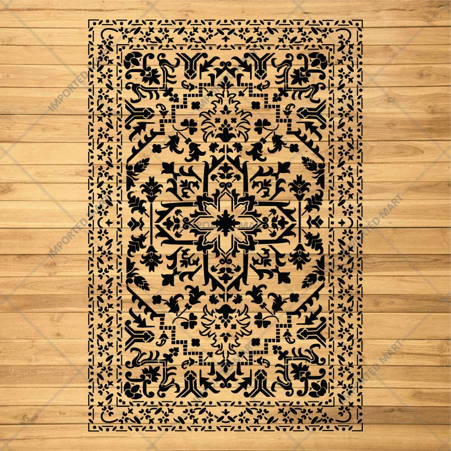 Traditional Symmetry Carpet Pattern Stencil for Wall, Floor & Tile Painting – Vintage Rug Design – ID# 744