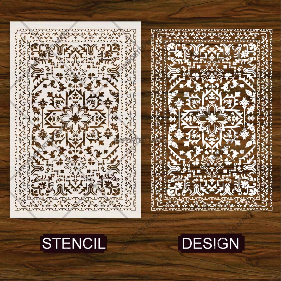 Moroccan Carpet Pattern Stencil for Walls, Floors & Furniture – Traditional Arabic Rug Design – ID# 743