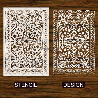 Traditional Symmetry Carpet Pattern Stencil for Wall, Floor & Tile Painting – Vintage Rug Design – ID# 744