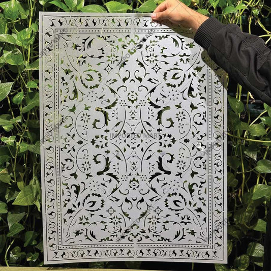 Traditional Symmetry Carpet Pattern Stencil for Wall, Floor & Tile Painting – Vintage Rug Design – ID# 744