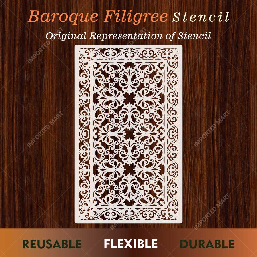 Baroque Filigree Wall & Furniture Stencil – Ornamental Vintage Scroll Pattern Design – ID# 747