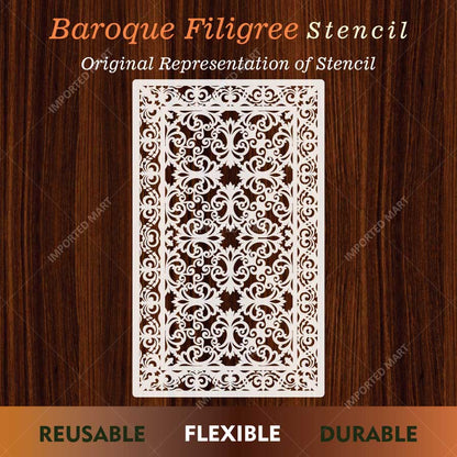Baroque Filigree Wall & Furniture Stencil – Ornamental Vintage Scroll Pattern Design – ID# 747