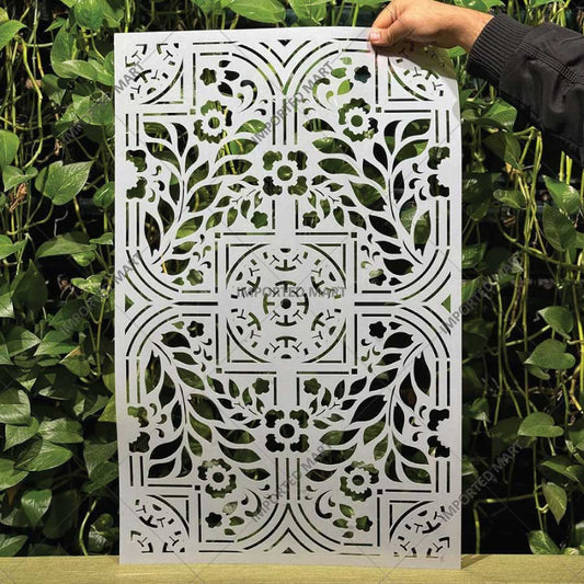Neoclassical Leaf Floral Stencil for Wall, Furniture & Floor Art – Vintage Botanical Panel Design – ID# 749