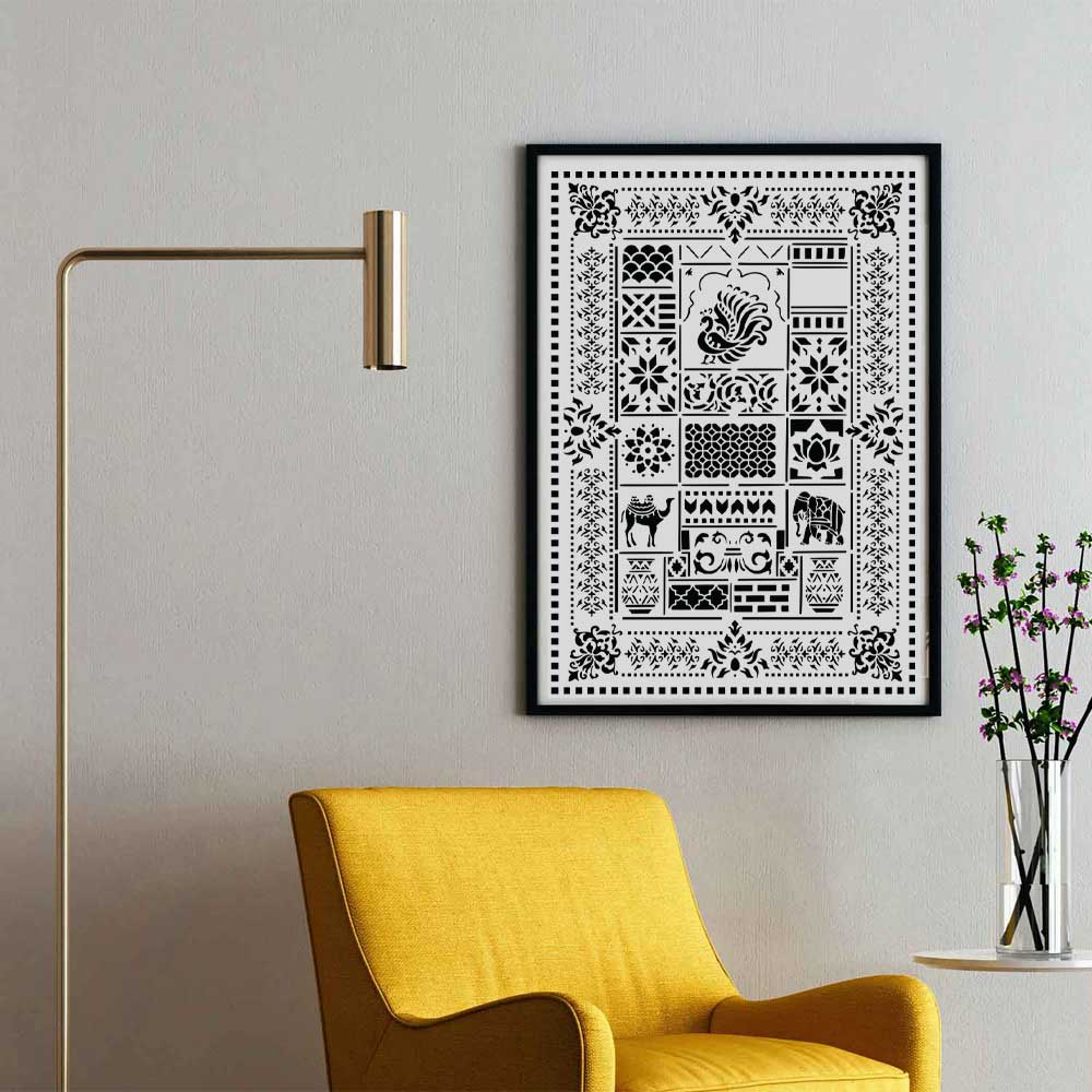 Desert Heritage Mosaic Stencil for Wall, Tile & Furniture Art – Arabian Patchwork Pattern Design – ID# 752