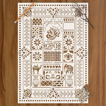 Desert Heritage Mosaic Stencil for Wall, Tile & Furniture Art – Arabian Patchwork Pattern Design – ID# 752