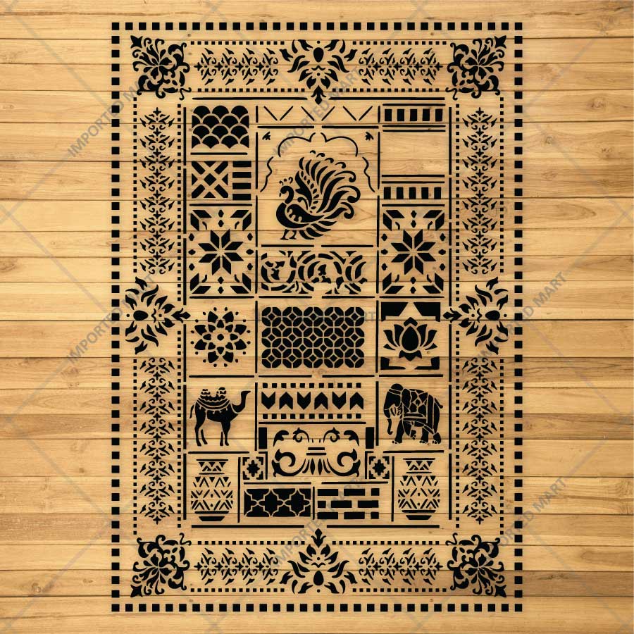 Desert Heritage Mosaic Stencil for Wall, Tile & Furniture Art – Arabian Patchwork Pattern Design – ID# 752