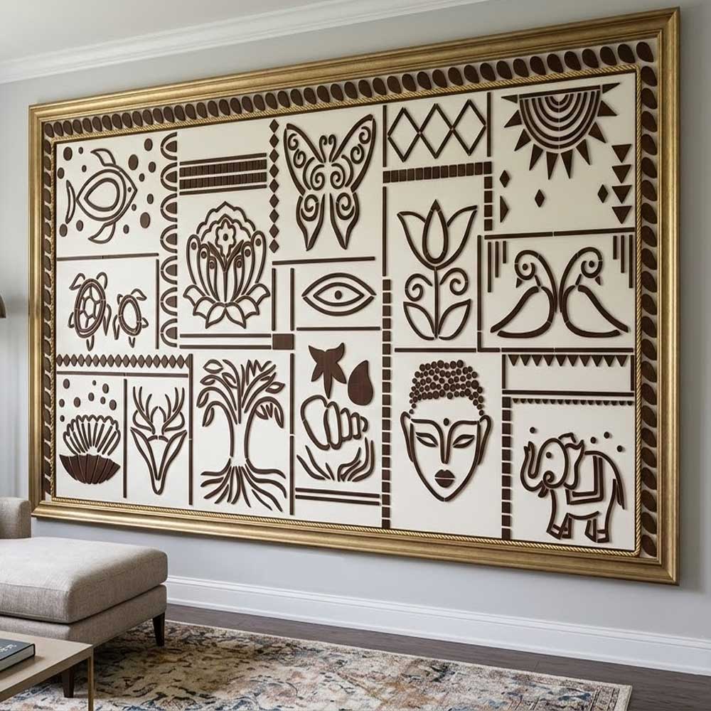 Global Totem Mosaic Tile Stencil for Wall, Floor & Furniture Art – Ethnic Tribal Pattern Design – ID# 755