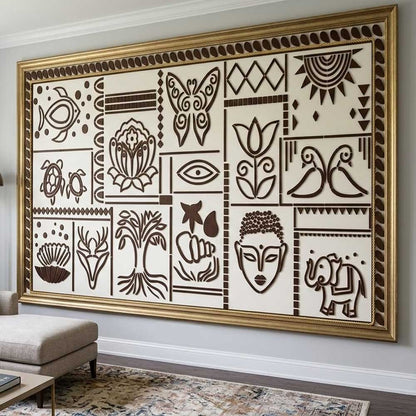 Global Totem Mosaic Tile Stencil for Wall, Floor & Furniture Art – Ethnic Tribal Pattern Design – ID# 755